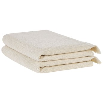 Beliani Komplet 2 ręczników łazienkowych beżowy bawełna frotte z frędzlami do kąpieli