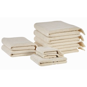 Beliani Komplet 9 ręczników łazienkowych beżowy bawełna frotte z frędzlami do kąpieli