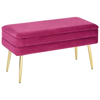 Beliani Ławka ze schowkiem do sypialni różowa tapicerowana złote nóżki nowoczesny design obicie z poliestru