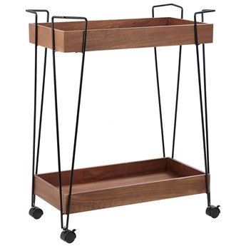 Beliani Wózek kuchenny czarny metal 78 cm 2 drewniane półki na kółkach industrialny rustykalny styl