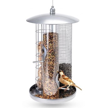 Karmnik dla ptaków metalowy potrójny / budka na karmę ziarno kule tłuszczowe szary kod: O-449051