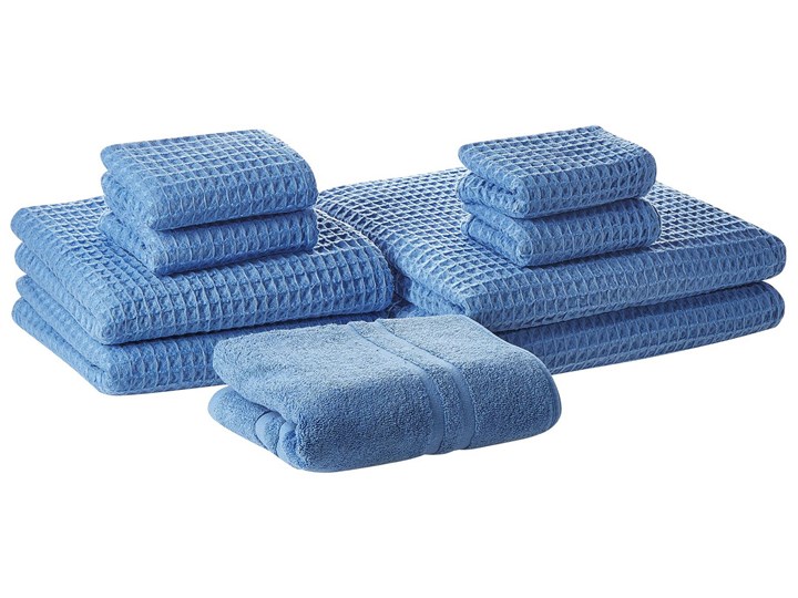Beliani Komplet 9 ręczników niebieski bawełna zero twist ręczniki dla gości do rąk kąpielowy i mata łazienkowa 70x140 cm Ręcznik kąpielowy Ręcznik do rąk Komplet ręczników Łazienkowe