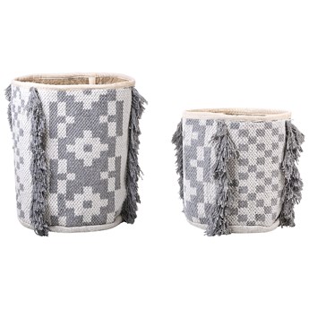 Beliani Zestaw 2 koszy bawełnianych złamana biel z szarym 40/45 cm wysokości do przechowywania styl boho rustykalny
