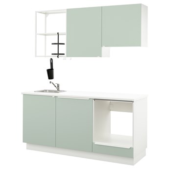 IKEA ENHET Kuchnia, biały/blady szaro-zielony, 183x63.5x222 cm