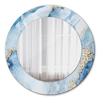 Lustro z nadrukiem dekoracyjne okrągłe Niebieski marmur złoto fi 50 cm