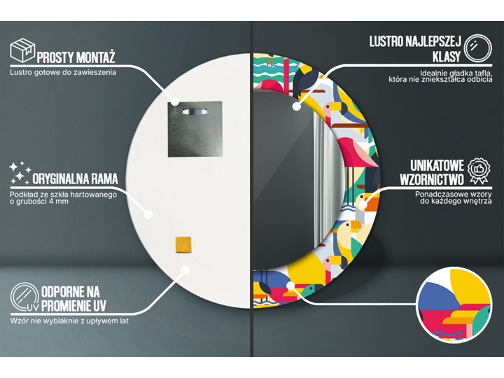 Lustro dekoracyjne okrągłe Geometryczne tropikalne ptaki fi 50 cm Ścienne Kategoria Lustra