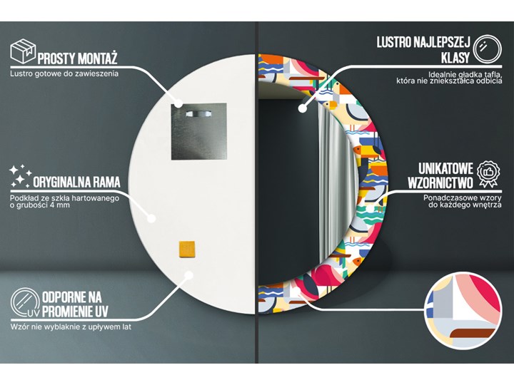 Lustro dekoracyjne okrągłe Geometryczne tropikalne ptaki fi 70 cm Ścienne Kategoria Lustra