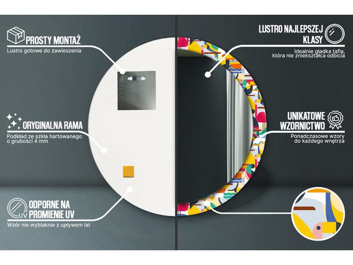 Lustro dekoracyjne okrągłe Geometryczne tropikalne ptaki fi 100 cm Ścienne Kategoria Lustra