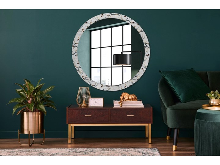 Lustro z nadrukiem dekoracyjne okrągłe Wróbelki ptaki gałęzie fi 100 cm Ścienne Pomieszczenie Sypialnia