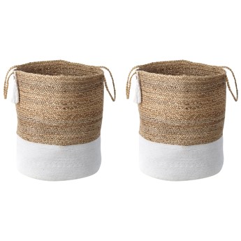 Beliani Zestaw 2 koszy tekstylnych biały beżowy bawełna juta 50 cm styl boho przechowywanie