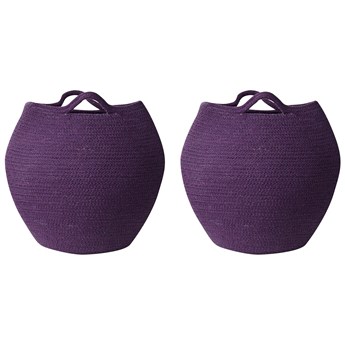 Beliani Zestaw 2 koszy fioletowy bawełniany 20 x 30 cm tekstylny ręcznie tkane na pranie pojemniki styl boho