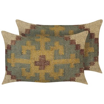 Beliani Zestaw 2 poduszek dekoracyjnych wielokolorowa z juty i wełny 30 x 50 cm orientalny wzór vintage z wypełnieniem