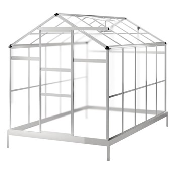 SELSEY Szklarnia ogrodowa aluminiowa poliwęglanowa 5,6 m2 pięciosekcyjna z fundamentem 184x305 cm srebrna