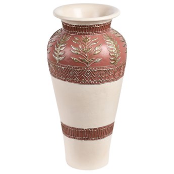 Beliani Wazon dekoracyjny podłogowy biało-brązowy z terakoty ratanowym ręcznie robiona ceramika ozdobna na suszone kwiaty