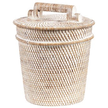 Beliani Koszyk do przechowywania biały rattanowy malowany 21 cm z pokrywką z rączką boho dekoracja