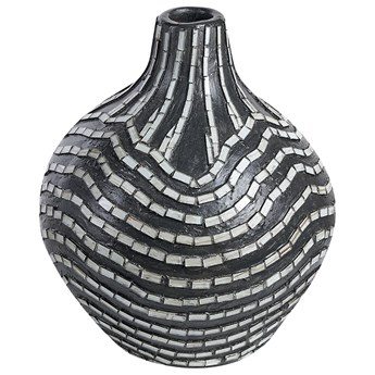 Beliani Wazon dekoracyjny czarno-biały terakotowy 35 cm ręcznie robiony wzór w pasy szklane