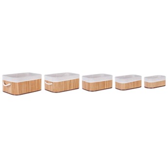 Beliani Zestaw 5 koszyków do łazienki jasne drewno bambusowe poliesterowe wypełnienie z rączkami boho nowoczesne akcesoria do łazienki