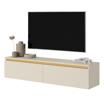 SELSEY Szafka RTV Seney 140 cm beżowa ze złotą listwą