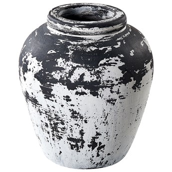 Beliani Wazon dekoracyjny czarno-biały z terakoty 33 cm ręcznie wykonany malowany postarzany retro vintage