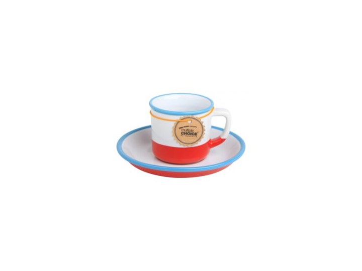 Filiżanka do espresso biało-czerwona, Vintage Filiżanka ze spodkiem Kamionka Kolor Biały