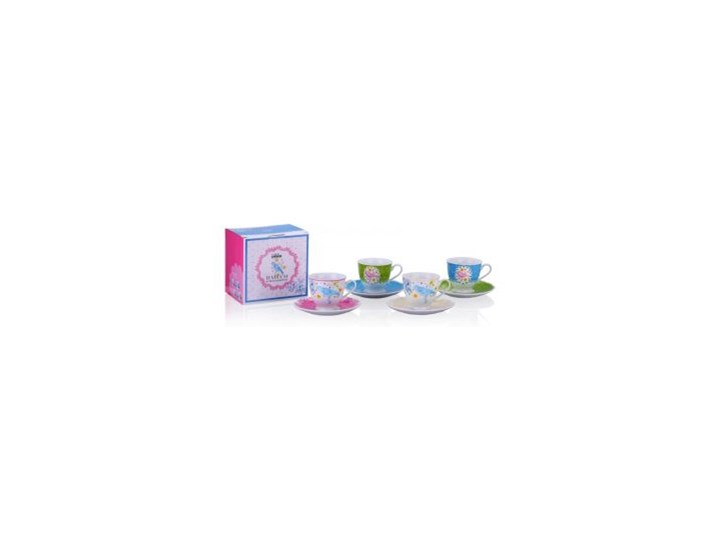 Komplet 4 Filiżanek ze spodeczkami, Kwiatowe Ptaki Porcelana Komplety filiżanek Filiżanka do herbaty Filiżanka do kawy Kolor Zielony