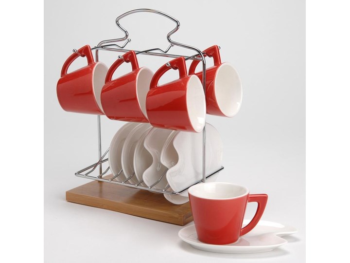 Zestaw 6 Filiżanek 6 Talerzyków I Stojak Red And White Komplety