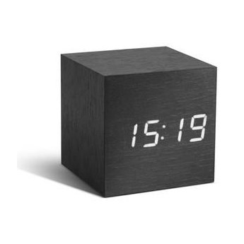 Czarny budzik z białym wyświetlaczem LED Gingko Cube Click Clock