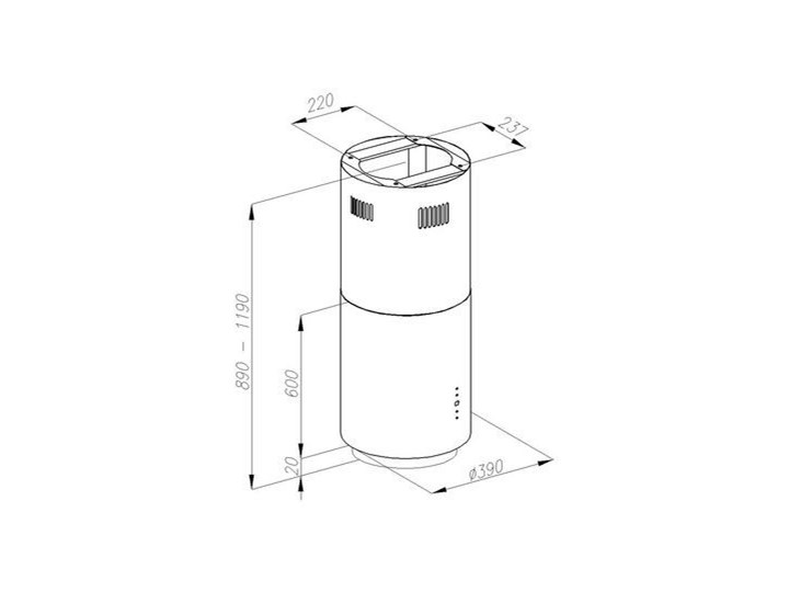 Okap VDB Tube Inox Szerokość 39 cm Okap wyspowy Poziom hałasu 49 dB
