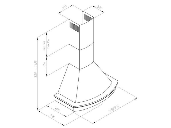 Okap VDB Royal V 90 Krem Niebarwiony Szerokość 90 cm Okap kominowy Kategoria Okapy