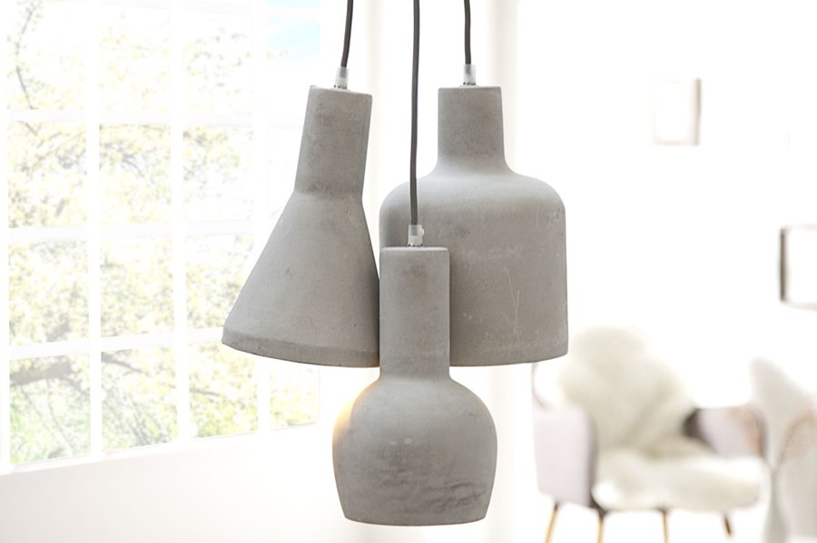 Pendant Lamp Concrete 3 Klosze Gray Lampy Wiszące Zdjęcia