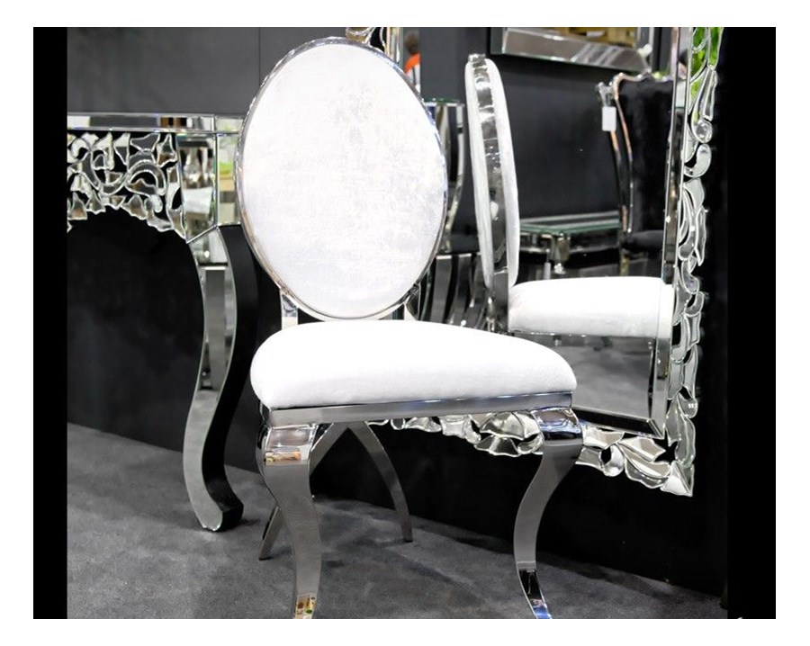 Enzo Krzesło Srebrno Białe Stylowe Glamour 50x54x99cm Krzesła Do