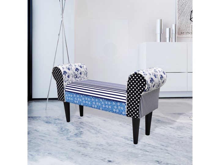vidaXL Patchworkowa ławka w rustykalnym stylu, niebiesko-biała Z podłokietnikiem Pomieszczenie Salon