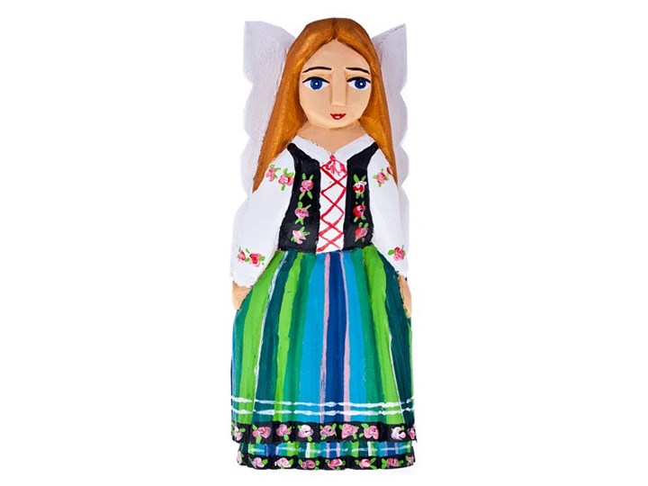 Rzeźba z drewna - sztuka ludowa - łowicki aniołek - 25 cm