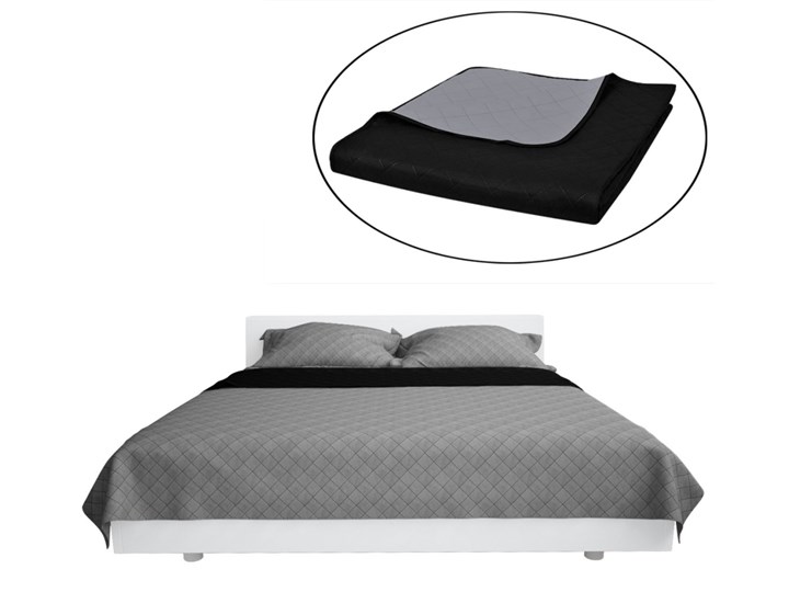 vidaXL 130883 Double-sided Quilted Bedspread Black/Grey 170 x 210 cm 170x210 cm Kolor Czarny Mikrofibra Kolor Szary