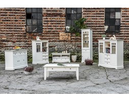 Komoda 4-drzwiowa Belluno Elegante biała Styl Klasyczny Szerokość 167 cm Szkło Wysokość 85 cm Głębokość 45 cm Z witrynami Drewno Styl Prowansalski