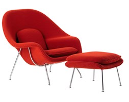 Czerwony Fotel Wełna Naturalna Inspirowany Projektem Womb Chair Głębokość 52 cm metal Głębokość 80 cm Wysokość 42 cm Wysokość 98 cm Tkanina Fotel z podnóżkiem Fotel inspirowany Głębokość 53 cm Szerokość 95 cm Styl Nowoczesny