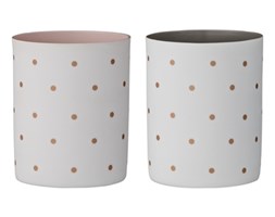 Bloomingville, Świecznik porcelanowy - biało-różowy w kropki biało-beżowy