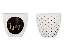 Bloomingville, Świecznik porcelanowy - biały z napisem HEY i Świecznik porcelanowy biały w złote kropeczki biały w kropeczki