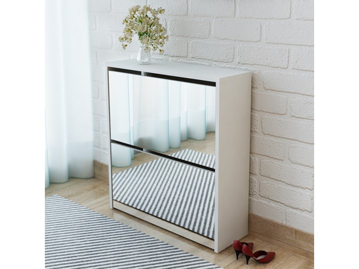 vidaXL Szafka na buty z 2 półkami i lustrem, biała, 63x17x67 cm Płyta MDF Kolor Biały