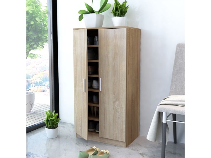 vidaXL Szafka na buty z 7 półkami, drewno dębowe Płyta meblowa Płyta MDF Głębokość 35 cm Szerokość 55 cm Płyta laminowana Wysokość 108 cm Kategoria Szafki i regały