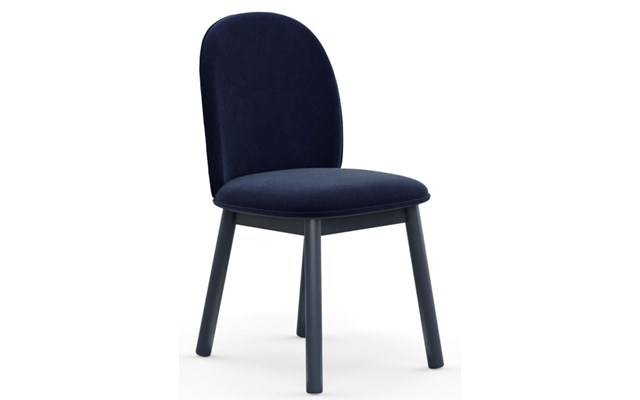 Normann Copenhagen Ace welurowe, wygodne krzesło z granatowe krzesła do jadalni z rączkami stalowymi