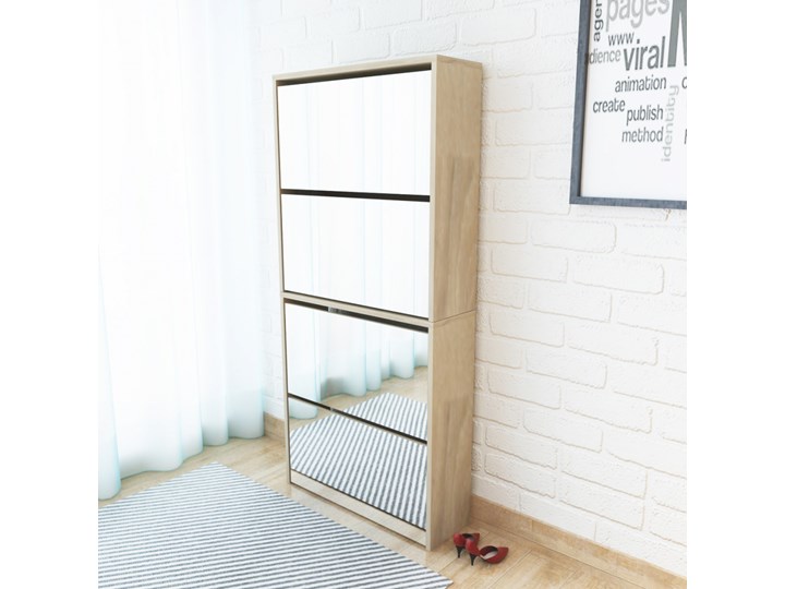vidaXL Szafka na buty 4-poziomowa, lustrzana, kolor dębu, 63x17x134 cm Szkło Płyta MDF Drewno Styl Nowoczesny Kategoria Szafki i regały