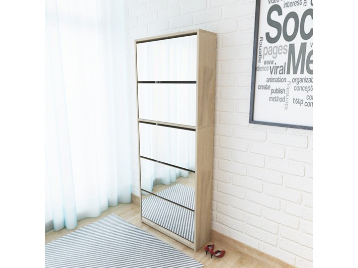 vidaXL Szafka na buty z 5 półkami i lustrem, kolor dębu, 63x17x169,5 Drewno Płyta laminowana Płyta MDF Płyta meblowa Głębokość 17 cm Szerokość 63 cm Styl Nowoczesny Wysokość 170 cm Kategoria Szafki i regały