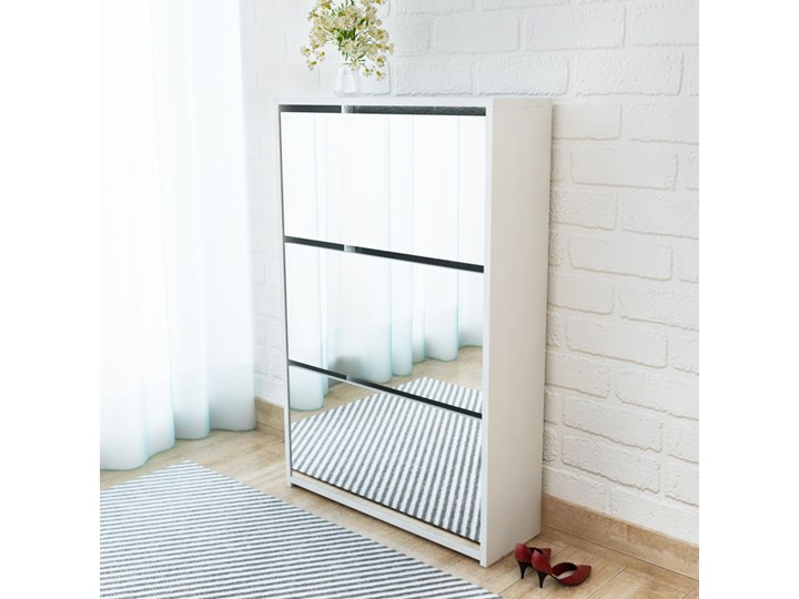 vidaXL Szafka na buty z 3 półkami i lustrem, kolor dębu 63x17x102,5 cm Kategoria Szafki i regały Płyta meblowa Płyta MDF Płyta laminowana Drewno Szerokość 63 cm Wysokość 103 cm Głębokość 17 cm Styl Nowoczesny