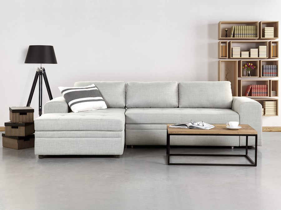 Sofa Jasnoszara Narożna Rozkładana Sofa Jasnoszara Narożna Rozkładana Tapicerowana Kiruna