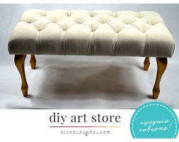 Ławeczka Pufka Pikowana Krem Avila1 Stare Złoto Styl Shabby Chic Vintage Glamour 80cm - Kremowy Avila 1 Materiał obicia Tkanina Materiał nóżek Drewno