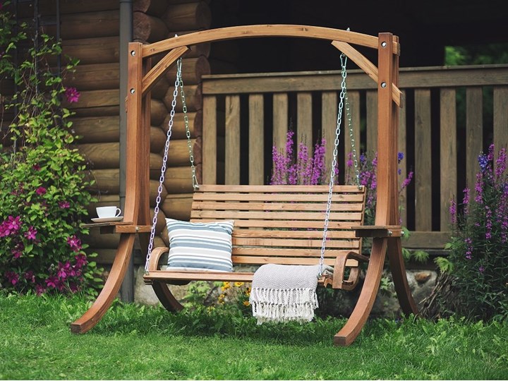 Huśtawka ogrodowa drewniana miejsce na 2 osoby tradycyjny rustykalny design Styl Nowoczesny