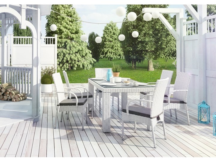 Meble ogrodowe RAPALLO 160cm royal białe Rattan Tworzywo sztuczne Technorattan Stoły z krzesłami Aluminium Styl Minimalistyczny