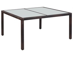 vidaXL Stół jadalniany ogrodowy, rattan PE 150x90x75 cm brązowy Styl nowoczesny Metal ogrodowe balkonowe wiklina Szkło Kształt blatu Prostokątny