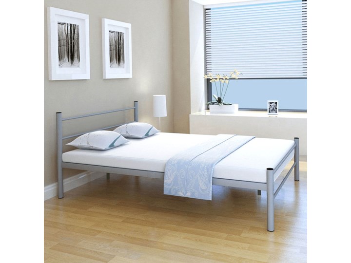 Vidaxl Podwójne Metalowe łóżko Z Materacem 140x200 Cm Szare łóżka